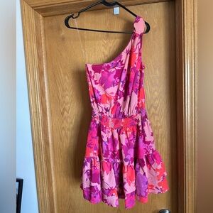 Pink and purple floral mini dress. Size medium.